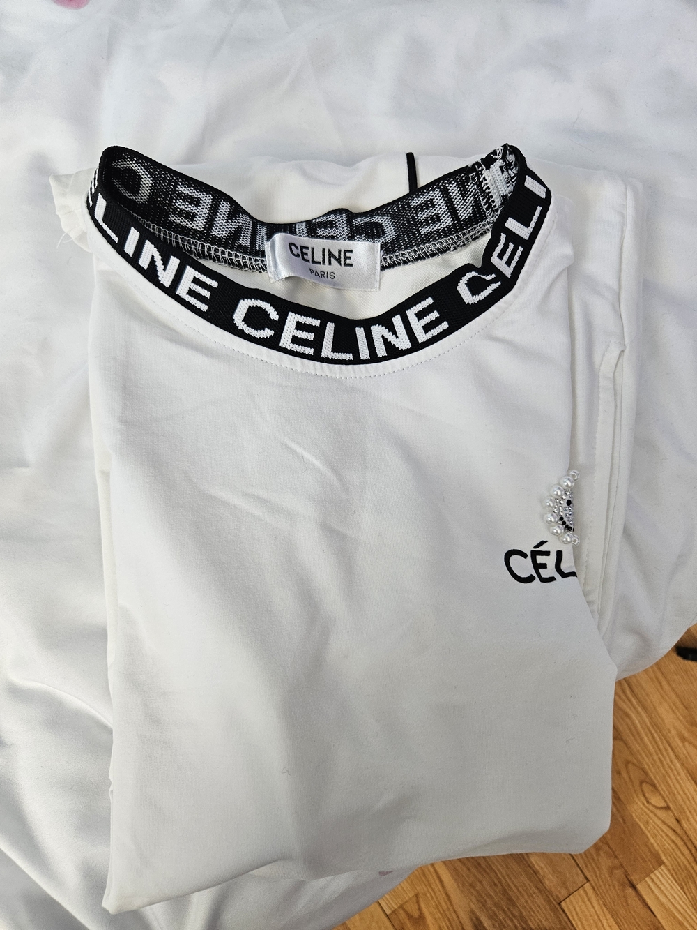 CELINE White Logo Tee and Matching Track Pants Set - Picture 9 of 9